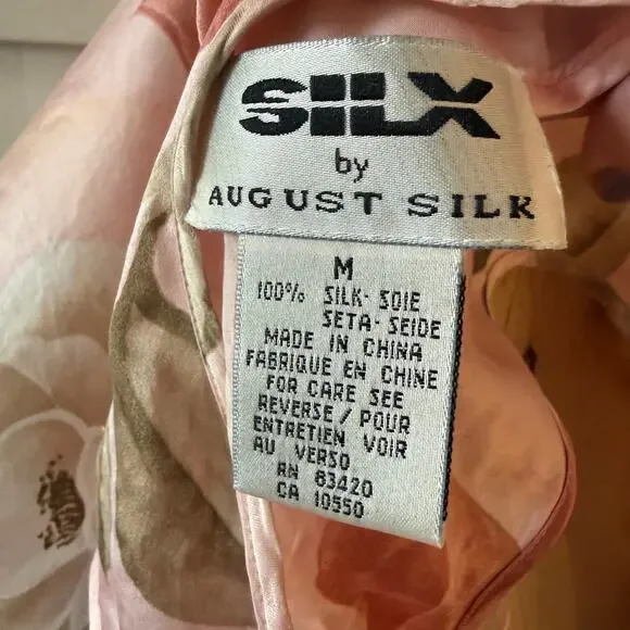 Vtg 90s SILX by August Silk 100% Silk Pink Rose Floral Mini Dress - Picture 4 of 4